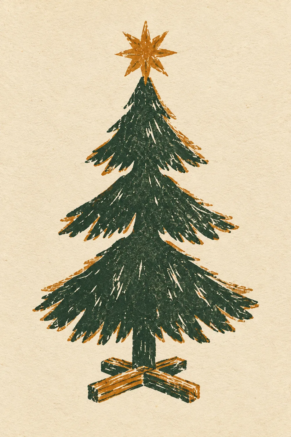 Linolschnitt: Baum mit Spitzenstern