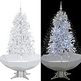 vidaXL Schneiender Weihnachtsbaum mit Schirmfuß Schneefall Kugeln LED-Lampen Tannenbaum Christbaum Kunstbaum Dekobaum Schnee Weiß 170cm