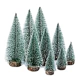 KATELUO 9Stück Mini Grün Tannenbaum,Künstlicher Weihnachtsbaum Miniatur,Mini Weihnachtsbaum Künstlicher,Weihnachtsbaum Schnee Klein mit Holzsockel,für Weihnachtsdeko/Tischdeko/DIY/Schaufenster,3Größen